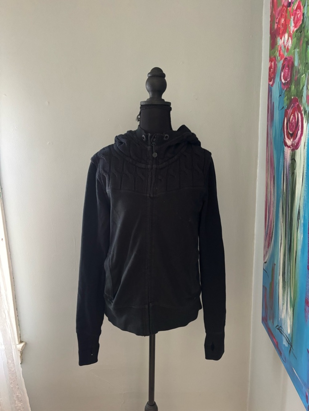 Lululemon fireside cable knit scuba hoodie full zip jacket black size 10